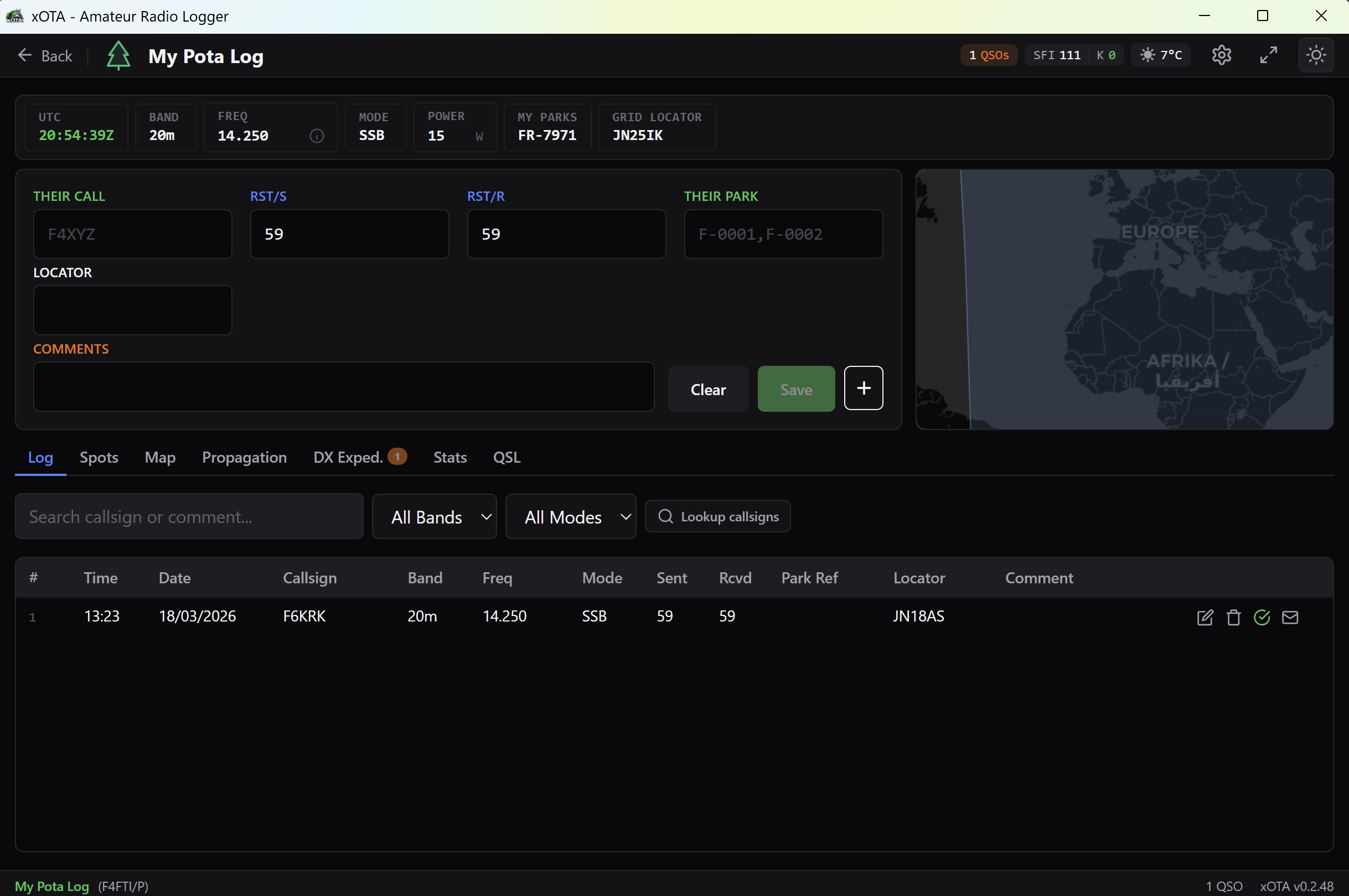 xOTA — Main interface in dark mode